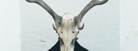 Person wearing skull and antlers